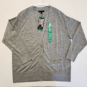 Banana Republic 100% merino washable wool v-neck boyfriend cardigan grey XL
